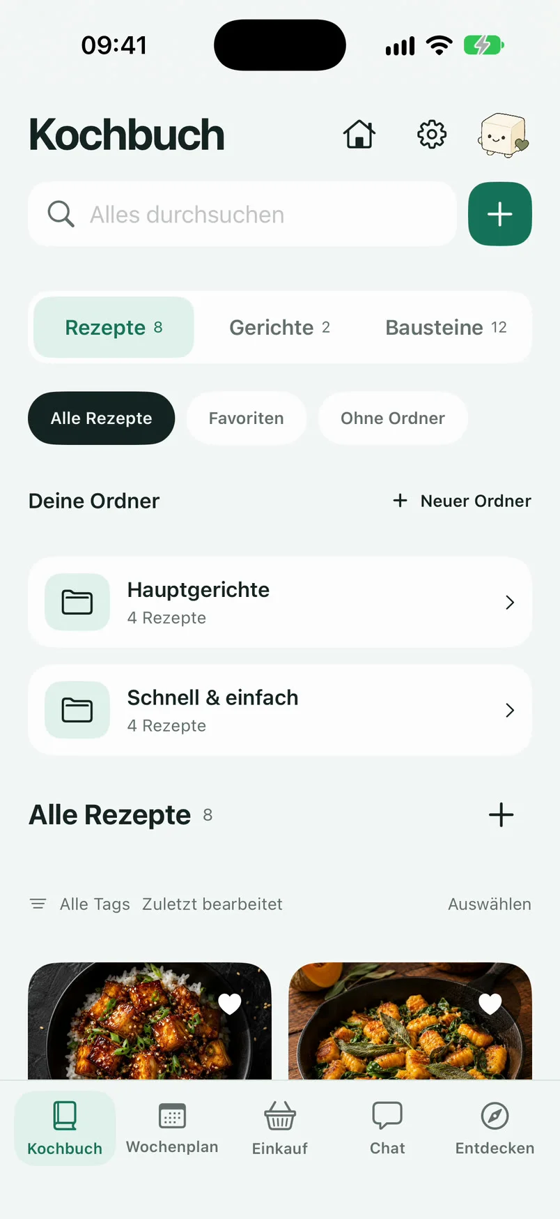 TofuLove cookbook screen on a phone